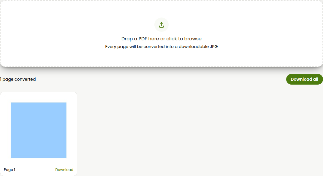 the PDF to JPG tool showing one converted image per page
