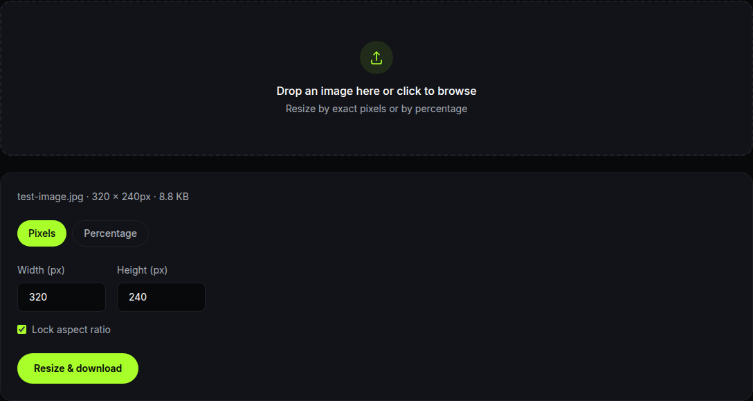 dropping a photo onto the Image Resizer's upload area