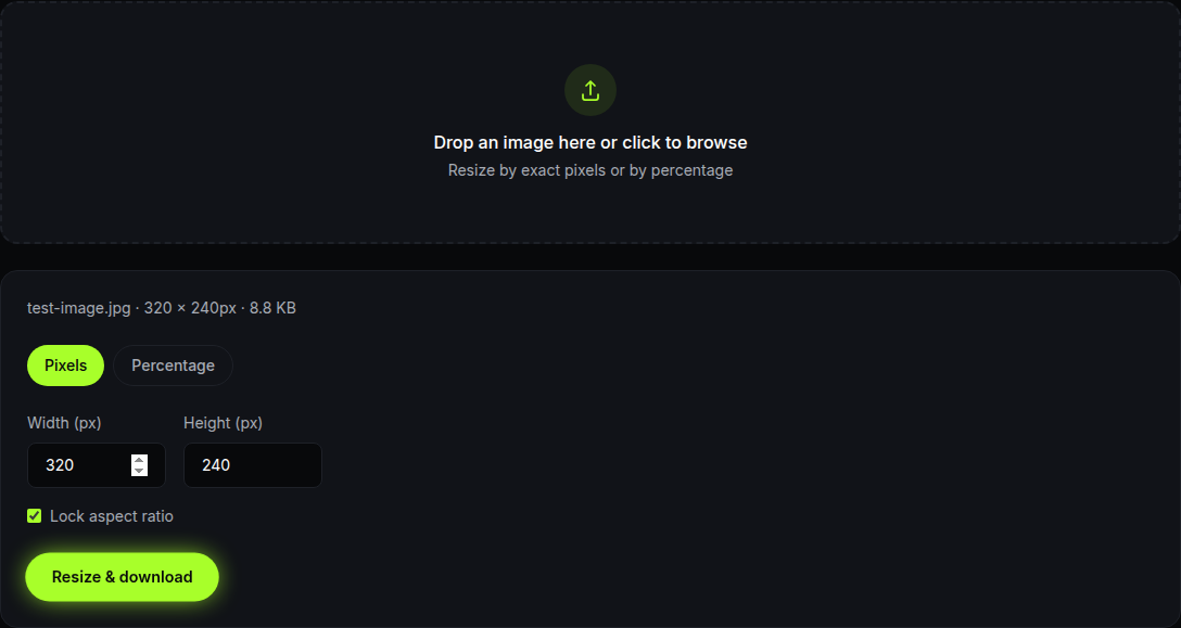 clicking the Resize & download button